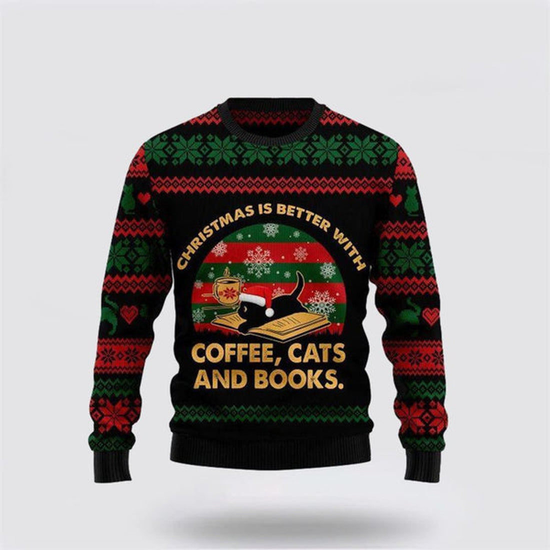FUNSTUFFPRINT Cat Sweater Christmas Better With Black Cat Ugly Christmas Sweater For Men And Women, Best Gift For Christmas, Christmas Fashion Winter Ugly  Sweater