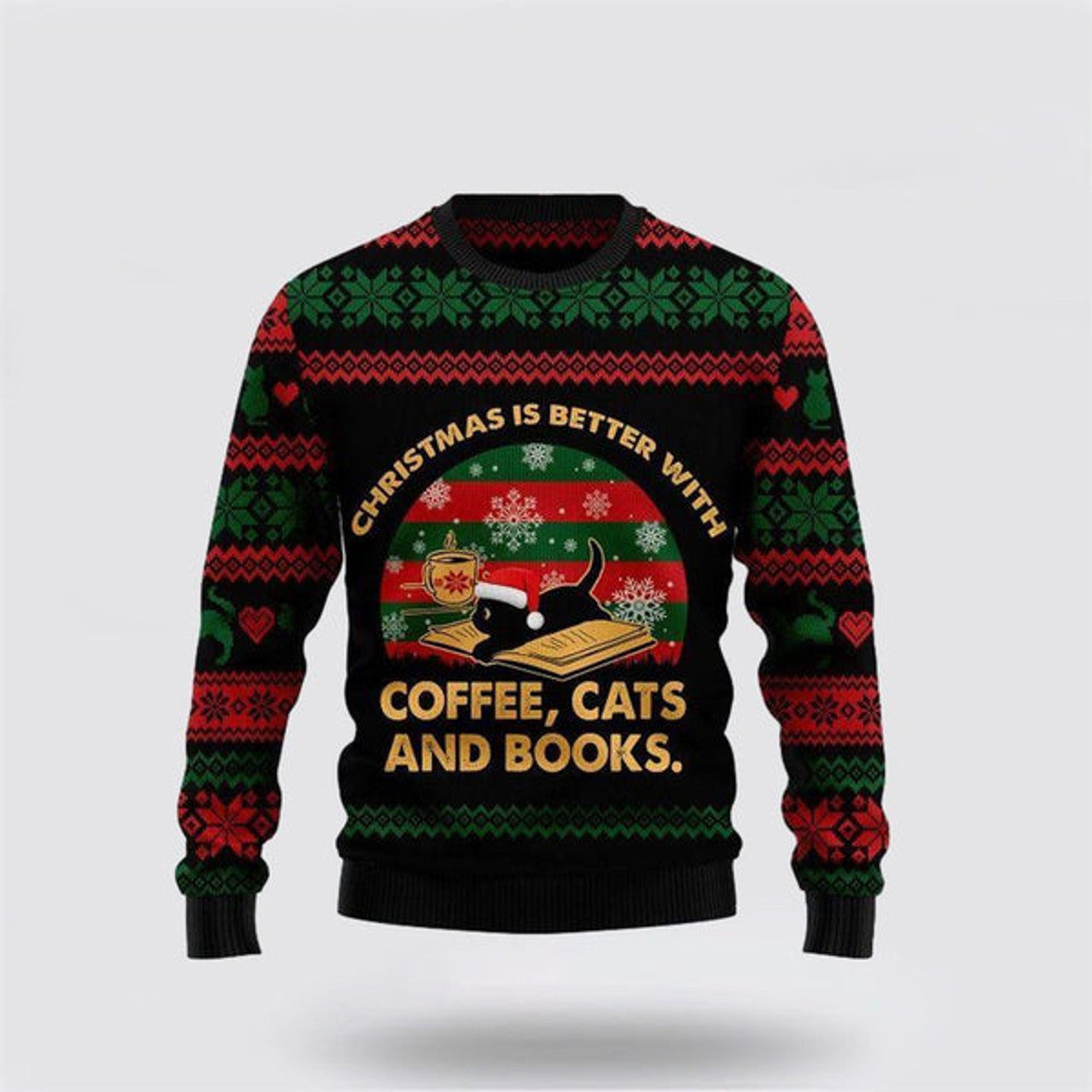 FUNSTUFFPRINT Cat Sweater Christmas Better With Black Cat Ugly Christmas Sweater For Men And Women, Best Gift For Christmas, Christmas Fashion Winter Ugly  Sweater