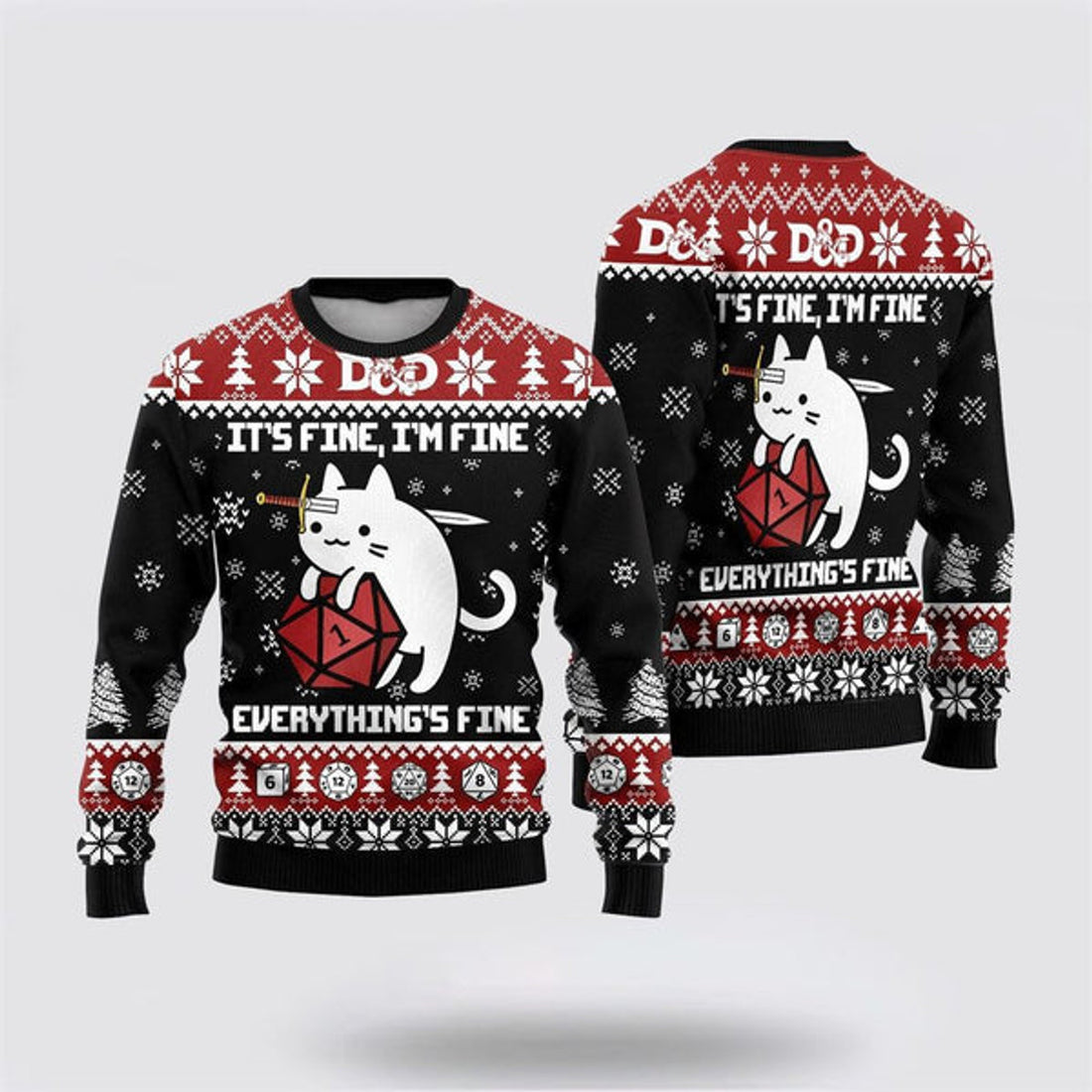 FUNSTUFFPRINT Cat Sweater It's Fine, I'm Fine Everything's Fine Ugly Christmas Sweater For Men And Women, Best Gift For Christmas, Christmas Fashion Winter Ugly  Sweater