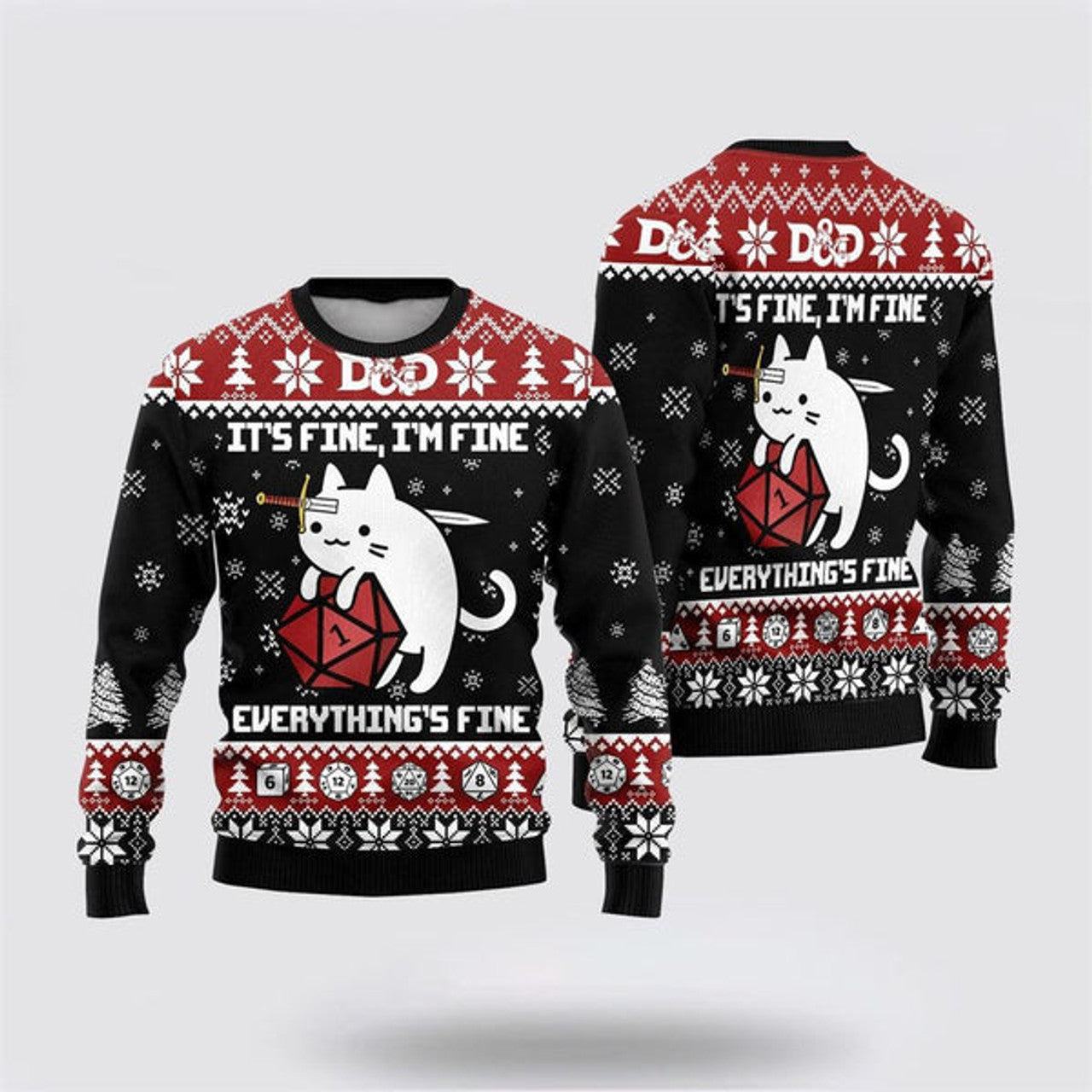 FUNSTUFFPRINT Cat Sweater It's Fine, I'm Fine Everything's Fine Ugly Christmas Sweater For Men And Women, Best Gift For Christmas, Christmas Fashion Winter Ugly  Sweater