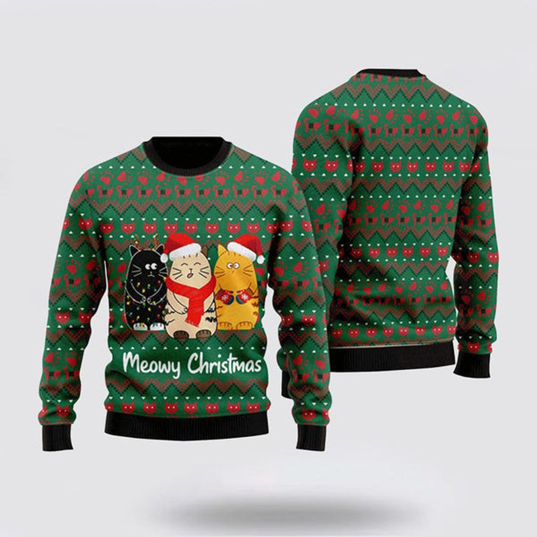 FUNSTUFFPRINT Cat Sweater Meowy Christmas Cute Cat Ugly Christmas Sweater For Men And Women, Best Gift For Christmas, Christmas Fashion Winter Ugly  Sweater