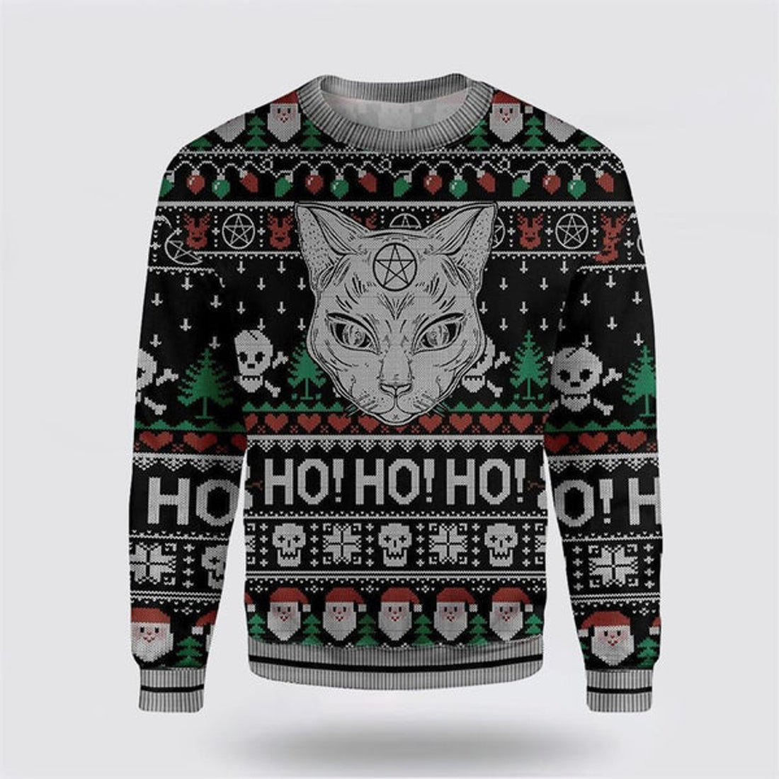 FUNSTUFFPRINT Cat Sweater Wicca Black Cat Ho Ho Ho Christmas Pattern Ugly Christmas Sweater For Men And Women, Best Gift For Christmas, Christmas Fashion Winter Ugly  Sweater