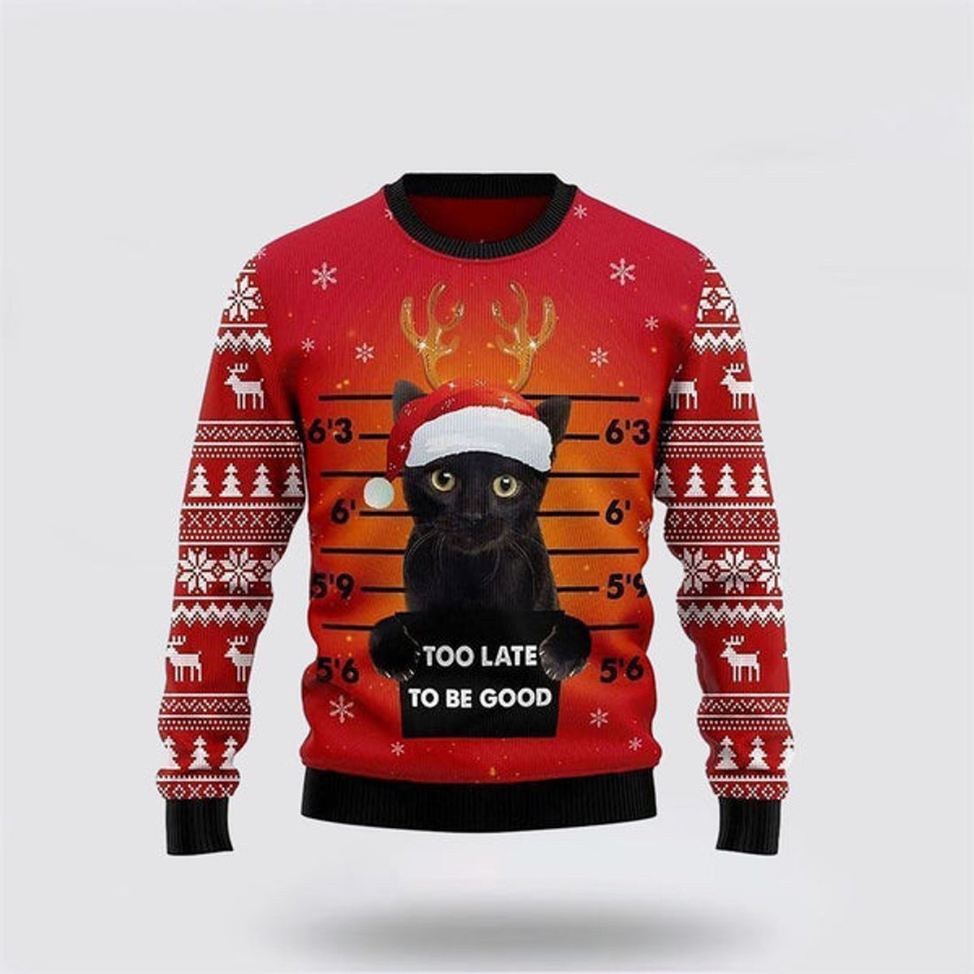 FUNSTUFFPRINT Cat Too late to be good Christmas Sweater Ugly Christmas Sweater For Men And Women, Best Gift For Christmas, Christmas Fashion Winter Ugly  Sweater