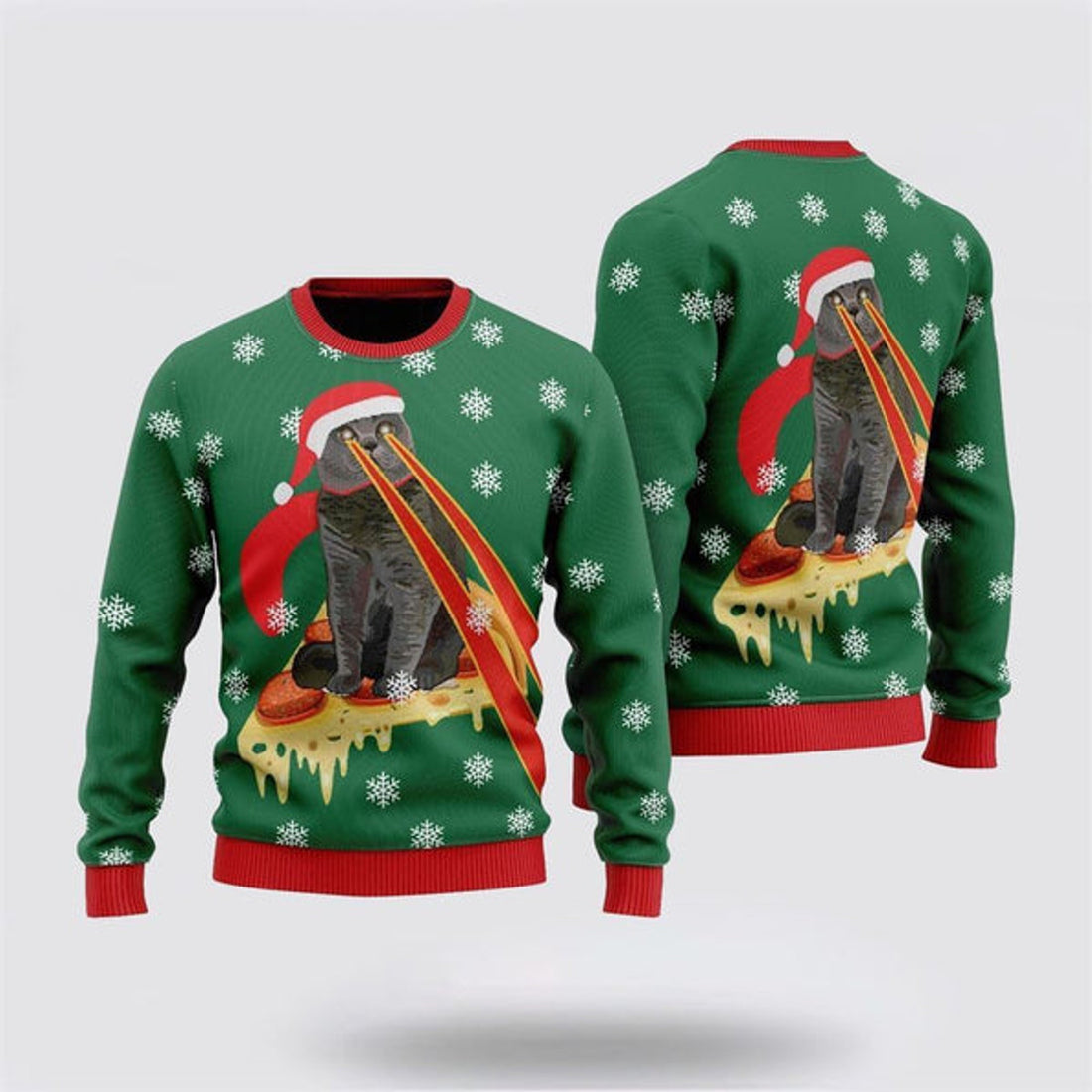 FUNSTUFFPRINT Cat With Laser Eyes Ugly Christmas Sweater For Men And Women, Best Gift For Christmas, Christmas Fashion Winter  Ugly  Sweater