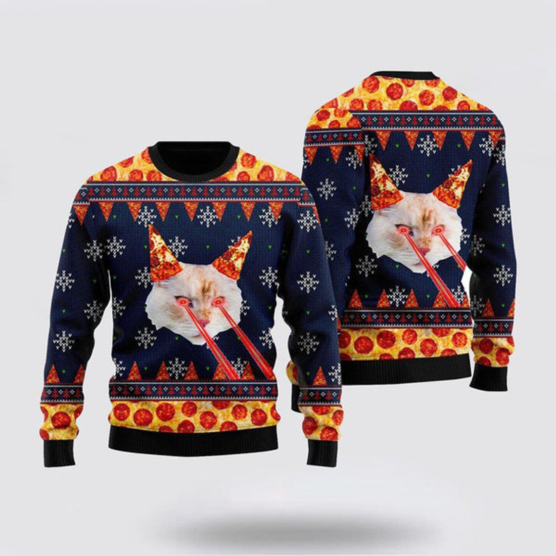 FUNSTUFFPRINT Cat With Lasers Eyes Ugly Christmas Sweater For Men And Women, Best Gift For Christmas, Christmas Fashion Winter  Ugly  Sweater
