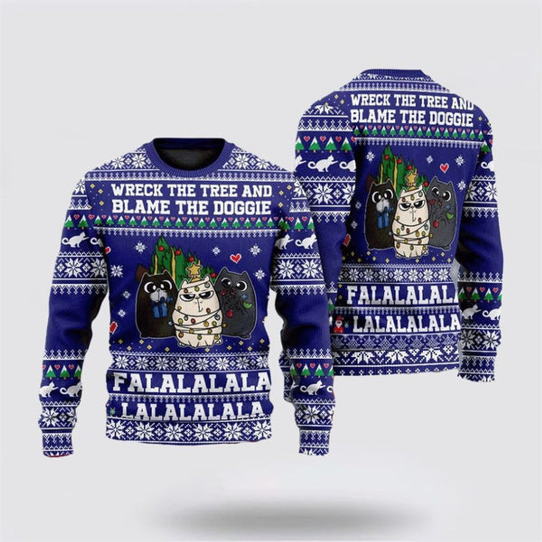 FUNSTUFFPRINT Cat Wreck The Tree Meowy Christmas Sweater Ugly Christmas Sweater For Men And Women, Best Gift For Christmas, Christmas Fashion Winter  Ugly  Sweater