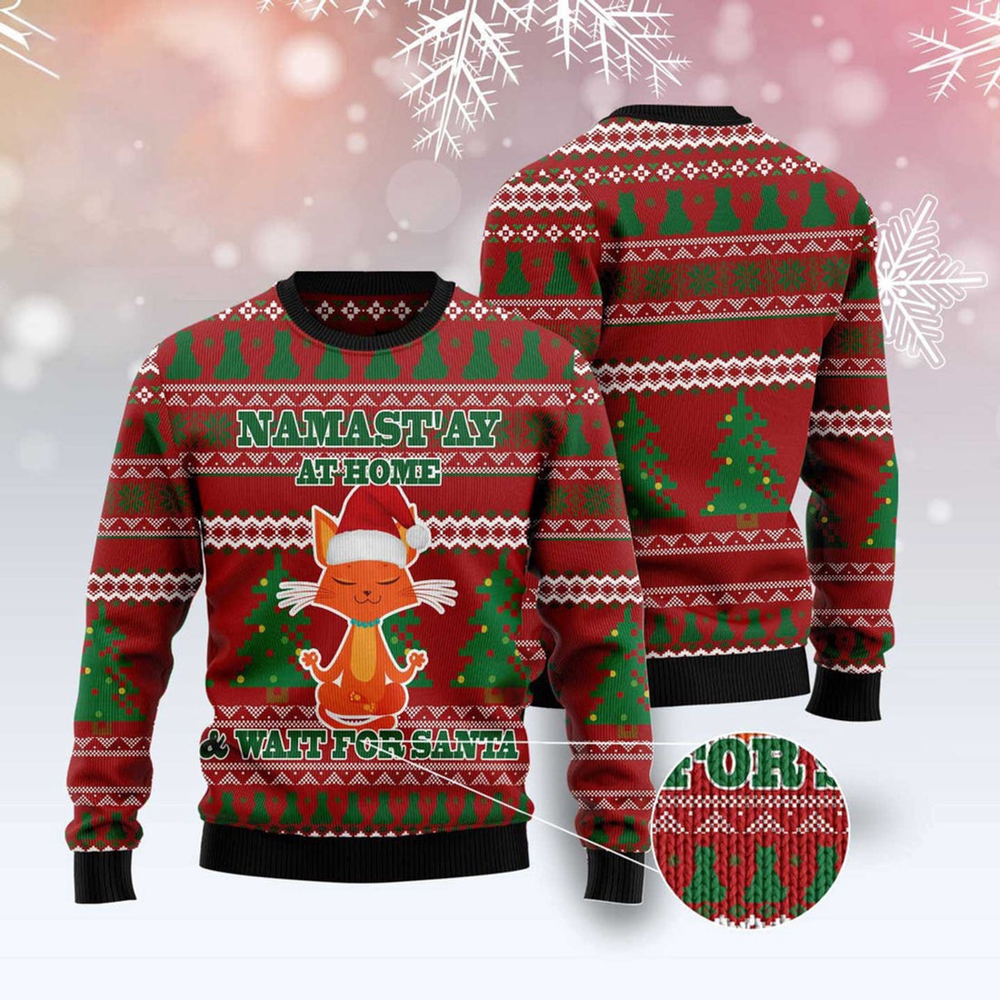 FUNSTUFFPRINT Cat Yoga Ugly Christmas Sweater, Christmas Cat Ugly Sweater, Ugly Cat Xmas Sweater Ugly Sweater