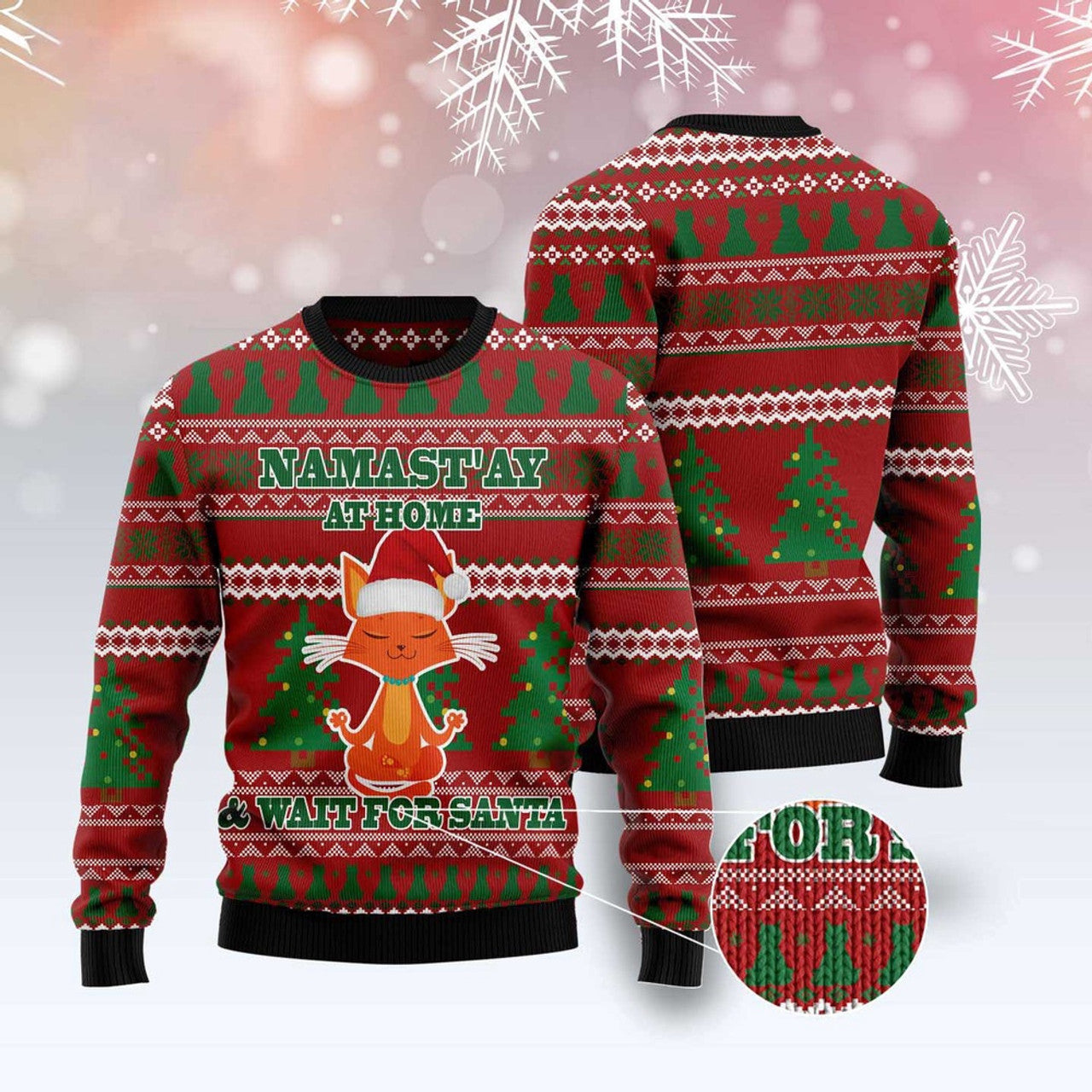 FUNSTUFFPRINT Cat Yoga Ugly Christmas Sweater, Christmas Cat Ugly Sweater, Ugly Cat Xmas Sweater Ugly Sweater