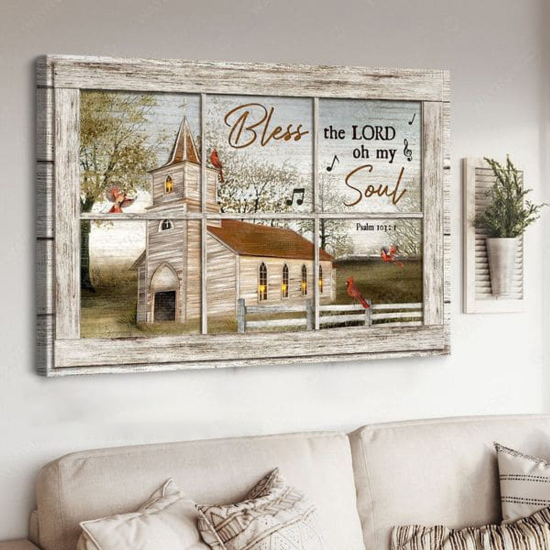 Cathedral Poster, Bless The Lord Oh My Soul, Window Poster, Cardinal Bird, Poster and Canvas