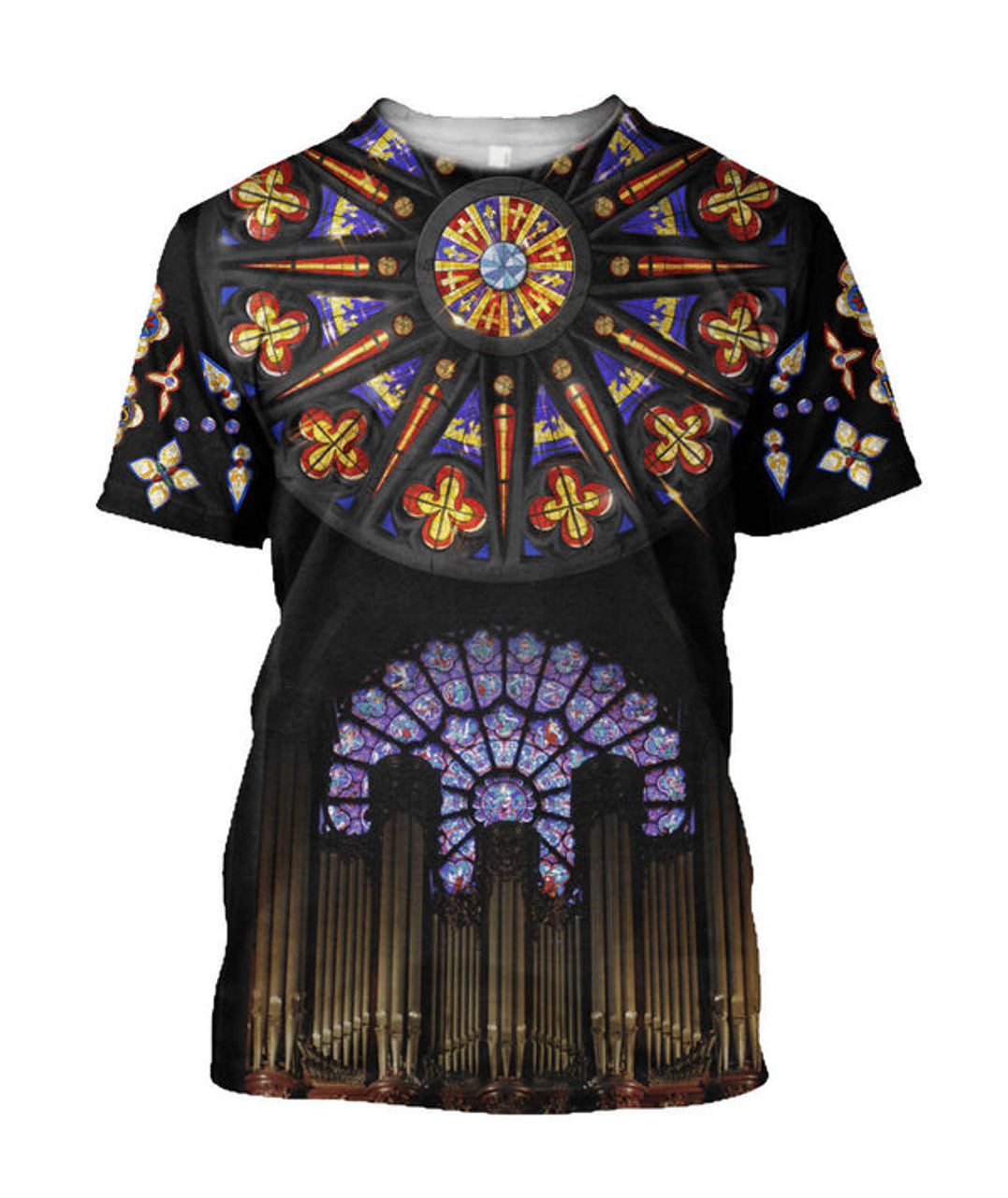FUNSTUFFPRINT Cathedrals Stained Glass Windows Christian Shirt - Christian 3D T-shirt