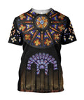 FUNSTUFFPRINT Cathedrals Stained Glass Windows Christian Shirt - Christian 3D T-shirt