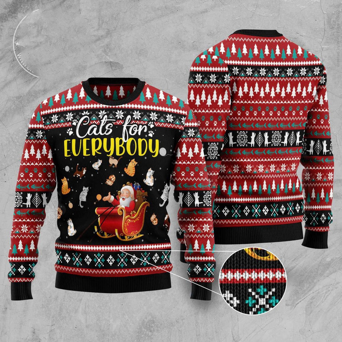 FUNSTUFFPRINT Cats For Everybody Merry Christmas Ugly Christmas Sweater, Christmas Cat Ugly Sweater, Ugly Cat Xmas Sweater Ugly Sweater