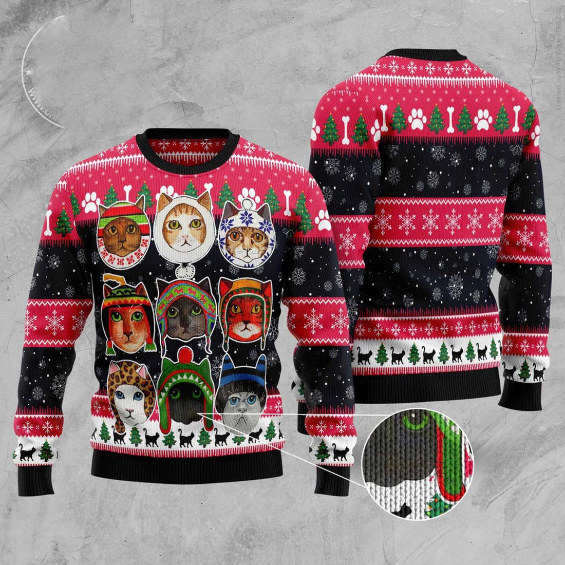 FUNSTUFFPRINT Cats In Winter Ugly Christmas Sweater, Christmas Cat Ugly Sweater, Ugly Cat Xmas Sweater Ugly Sweater
