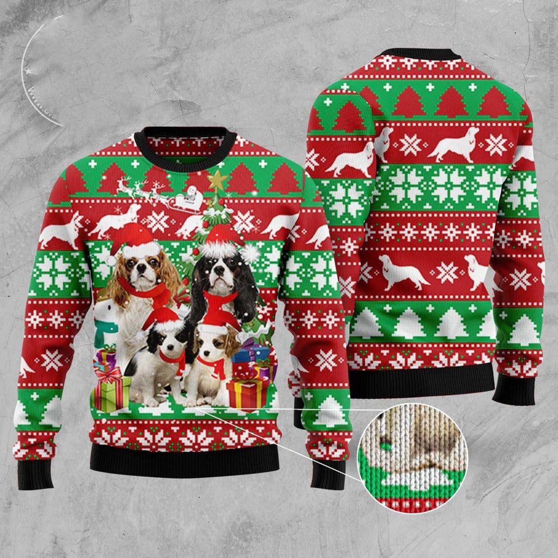 FUNSTUFFPRINT Cavalier King Charles Spaniel Family Ugly Christmas Sweater, Christmas Sweater, Ugly Sweater, Funny Xmas Sweaters Ugly Sweater