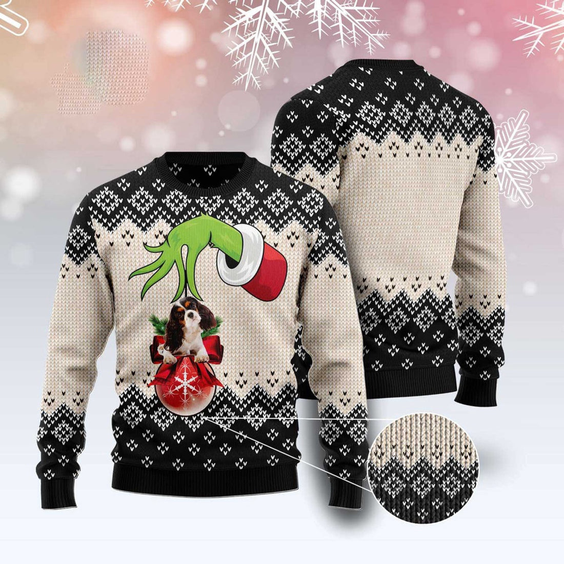 FUNSTUFFPRINT Cavalier King Charles Spaniel Xmas Ball Ugly Christmas Sweater, Christmas Sweater, Ugly Sweater, Funny Xmas Sweaters Ugly Sweater