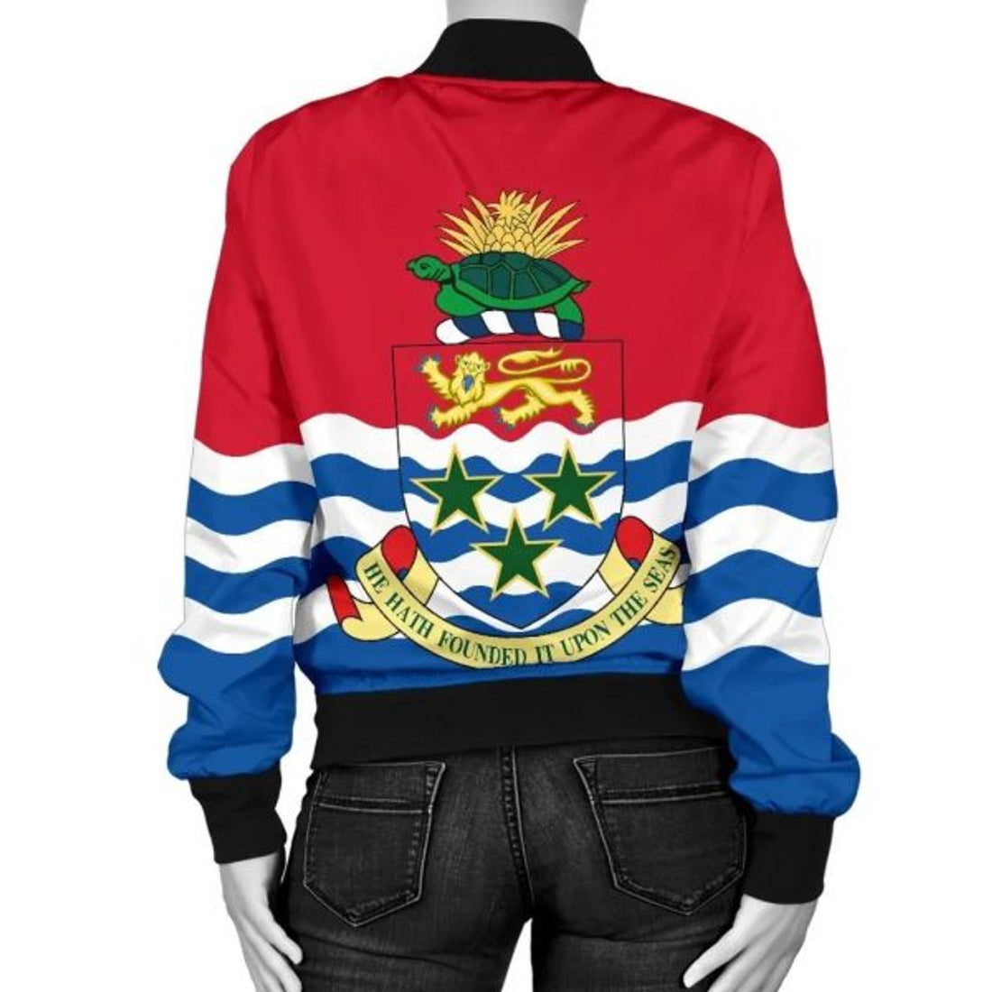 FUNSTUFFPRINT Cayman Islands Women Bomber Jacket Coat of Arms 3D Bomber Jacket