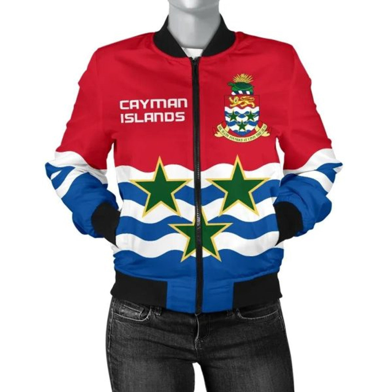 FUNSTUFFPRINT Cayman Islands Women Bomber Jacket Coat of Arms 3D Bomber Jacket
