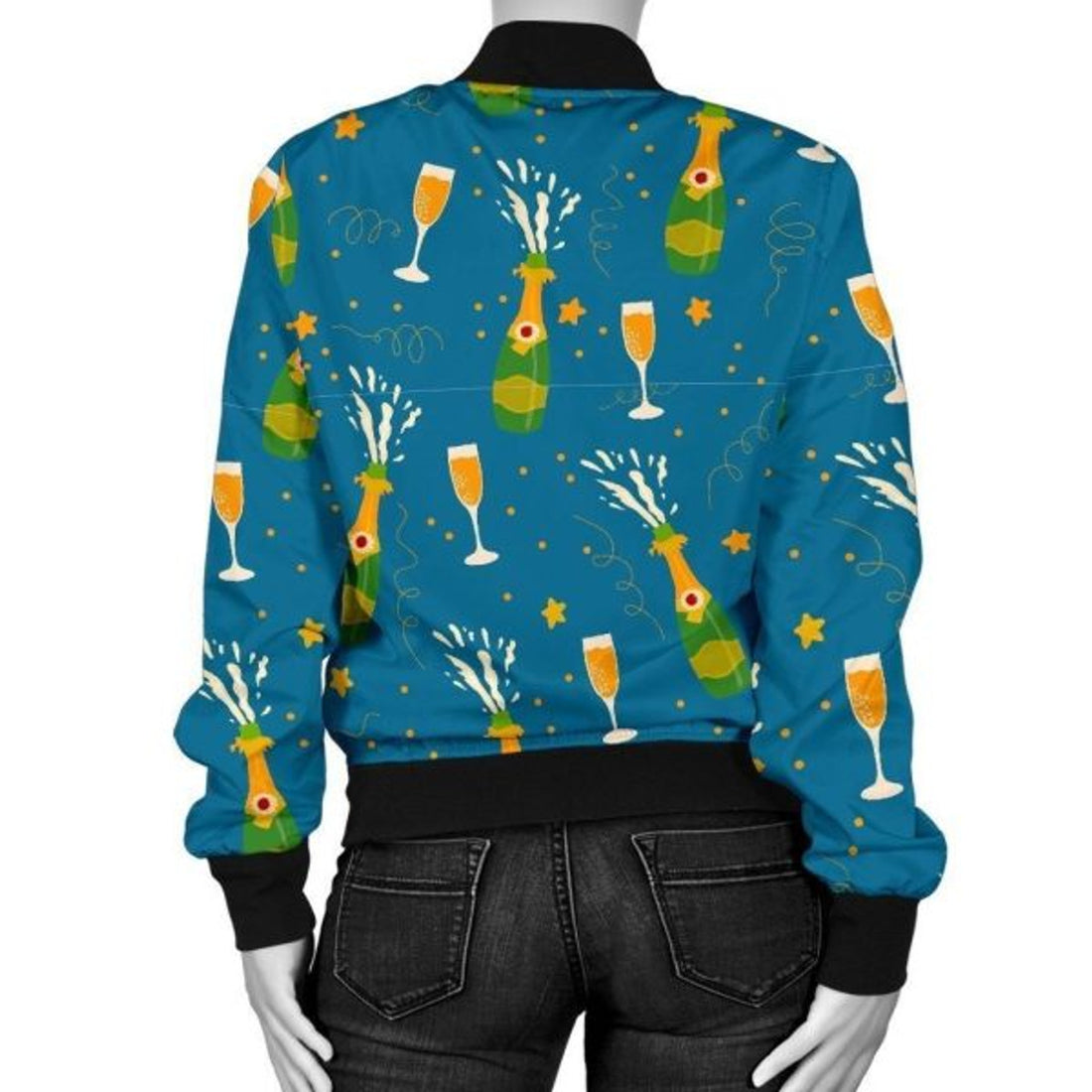 FUNSTUFFPRINT Celebrate Champagne Print Pattern Women Casual 3D Bomber Jacket