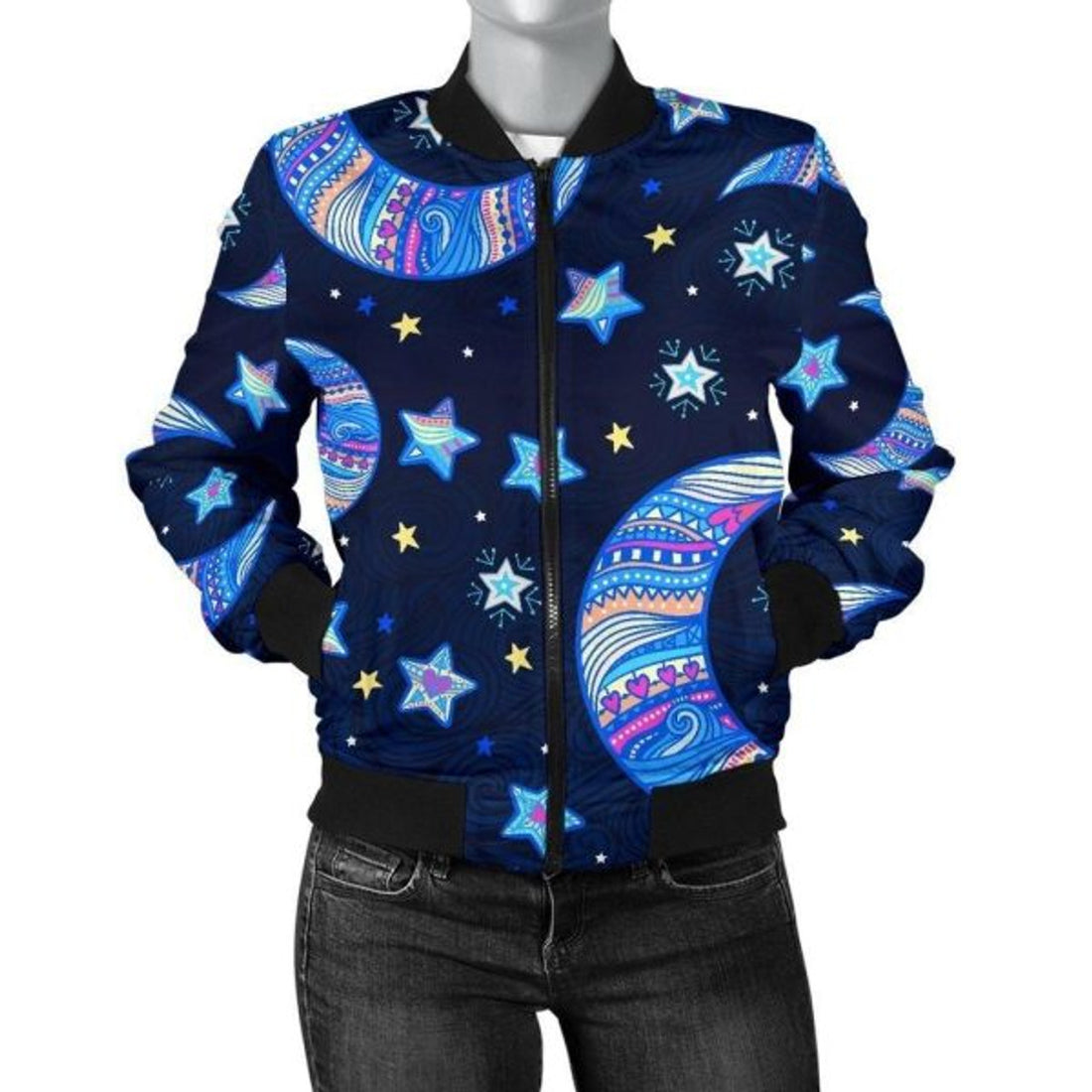 FUNSTUFFPRINT Celestial Pattern Print Women Casual 3D Bomber Jacket