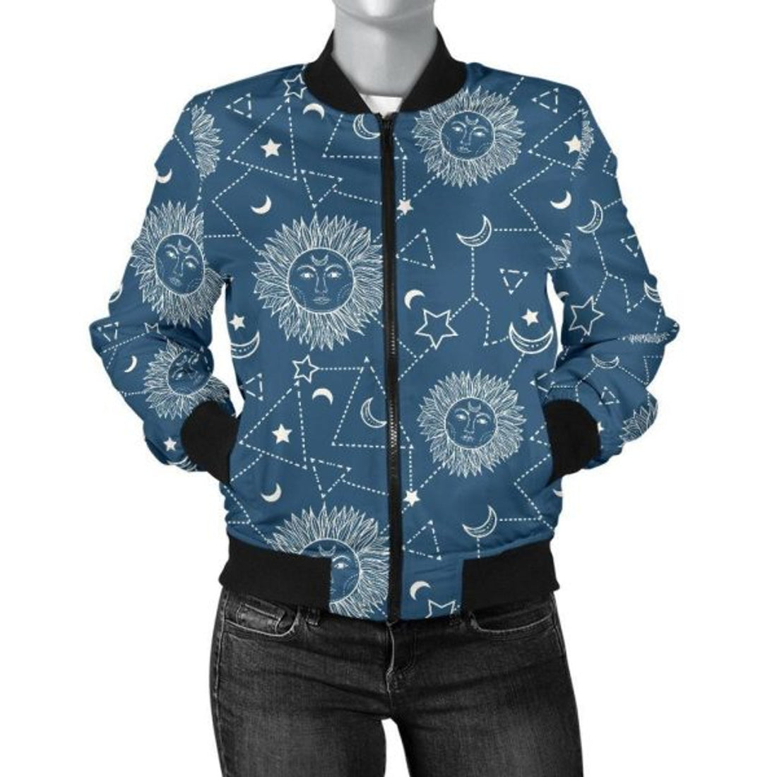 FUNSTUFFPRINT Celestial Print Pattern Women Casual 3D Bomber Jacket