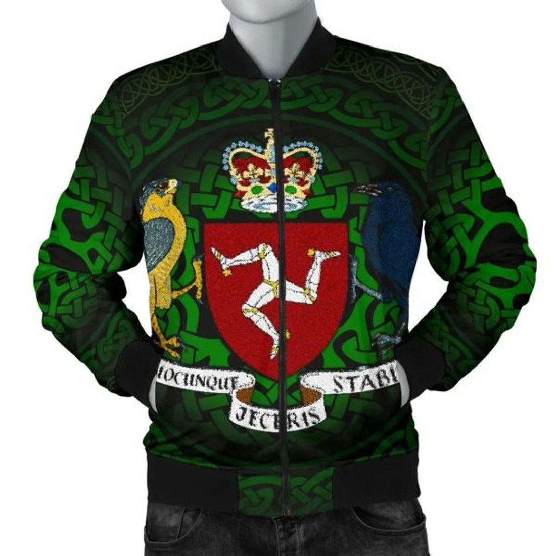 FUNSTUFFPRINT Celtic Men's Bomber Jacket - Isle of Man Celtic Coat of Arms 3D Bomber Jacket