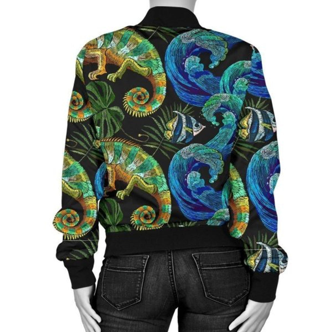 FUNSTUFFPRINT Chameleon Pattern Print Women Casual 3D Bomber Jacket