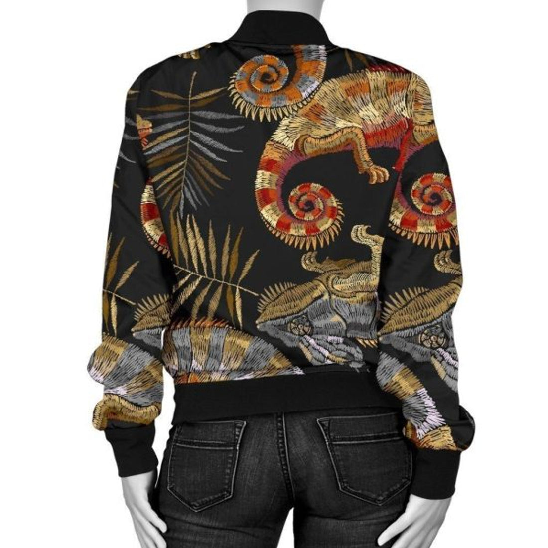 FUNSTUFFPRINT Chameleon Print Pattern Women Casual 3D Bomber Jacket