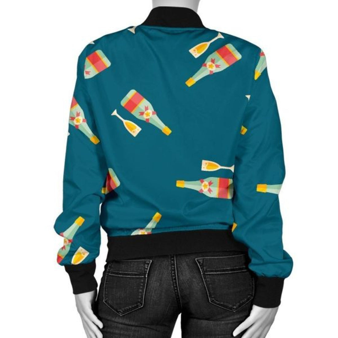 FUNSTUFFPRINT Champagne Print Pattern Women Casual 3D Bomber Jacket