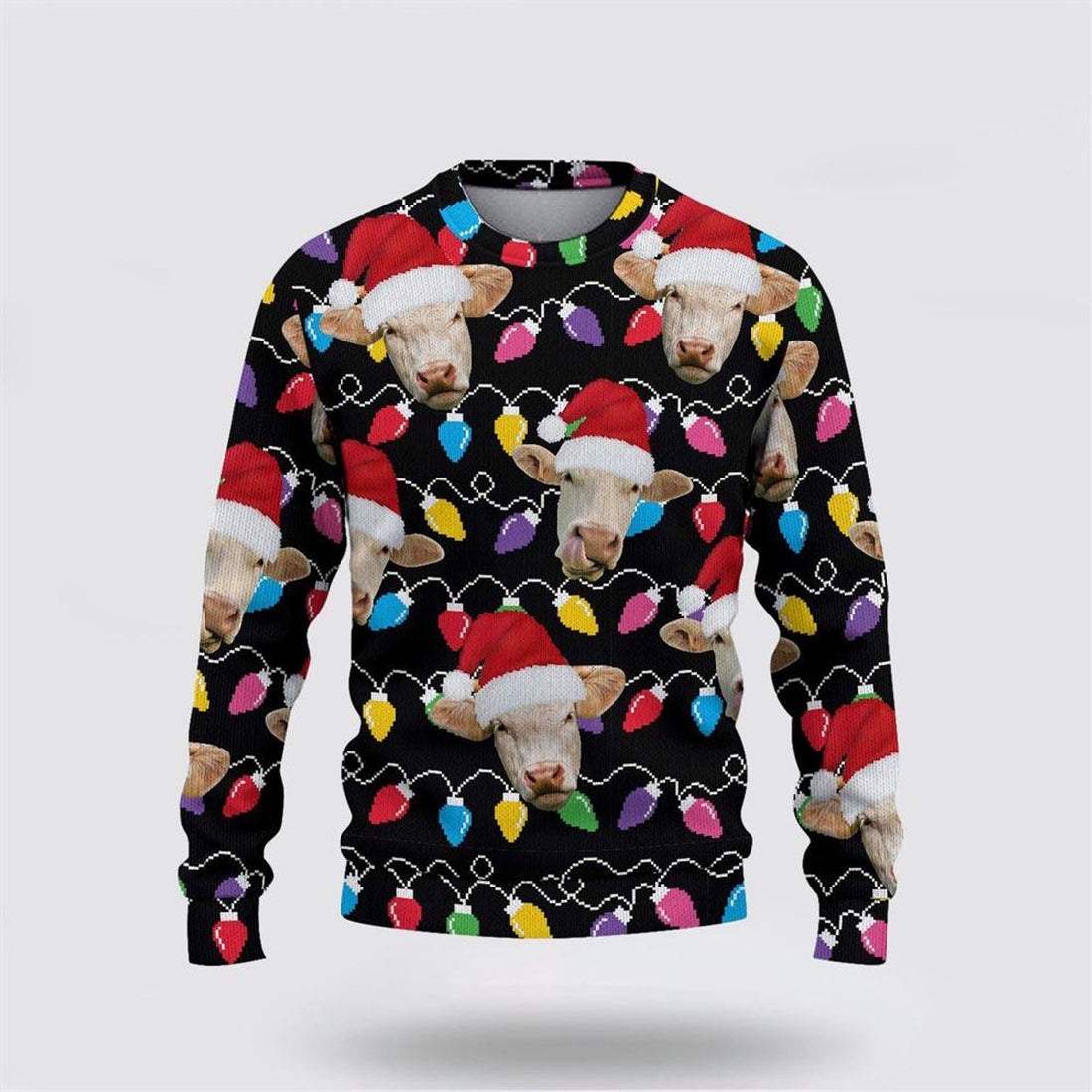 FUNSTUFFPRINT Charolais Christmas Ugly Sweater, Gifts For Farmers, Rural Lovers Ugly Sweater