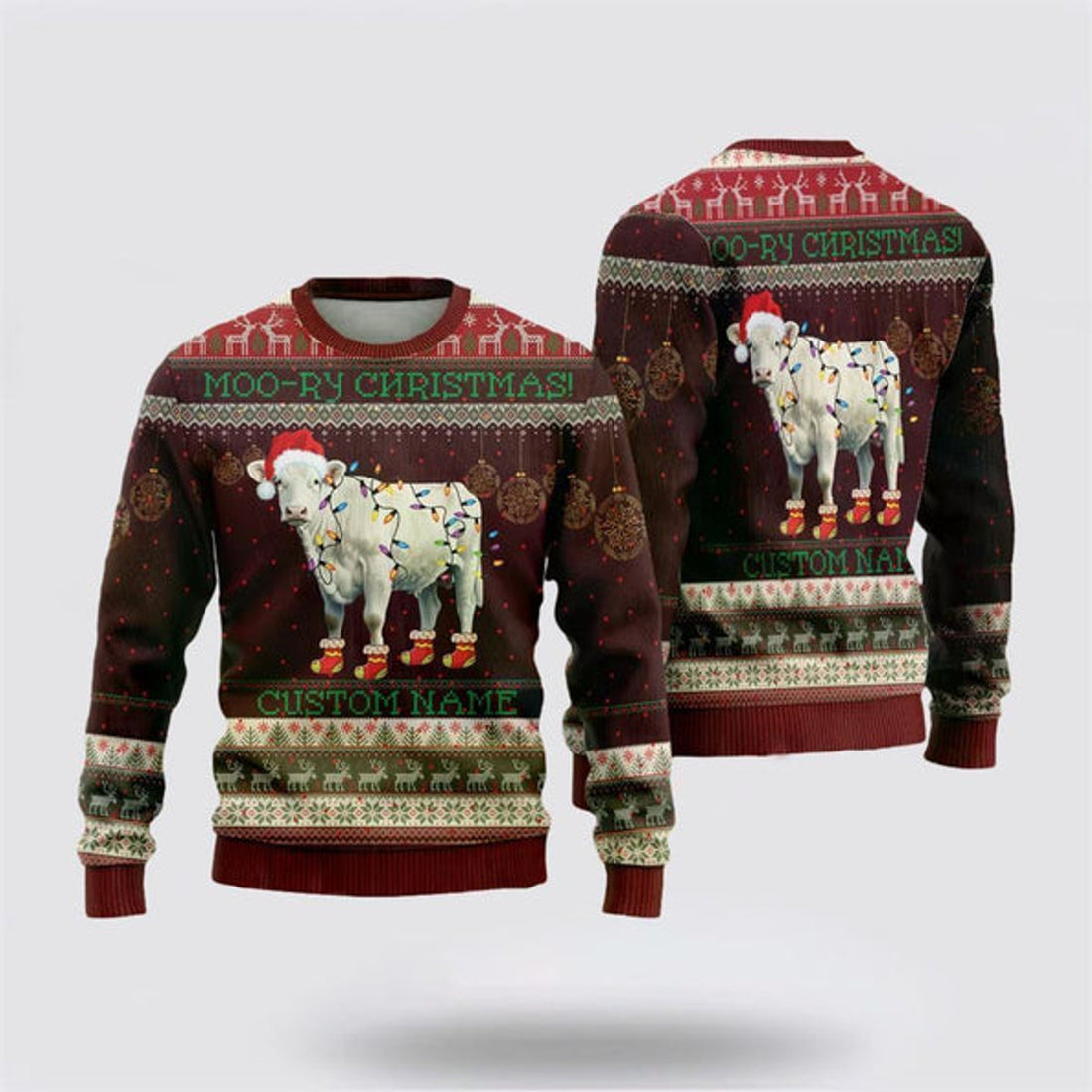 FUNSTUFFPRINT Charolais Loverss Ugly Christmas Sweater, Farm Sweater, Christmas Gift, Best Winter Outfit Christmas Ugly Sweater