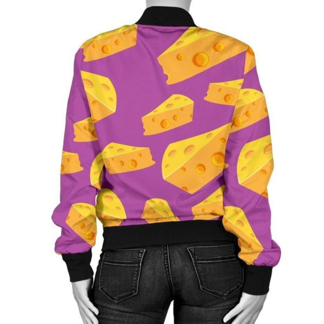 FUNSTUFFPRINT Cheese Pattern Print Women Casual 3D Bomber Jacket