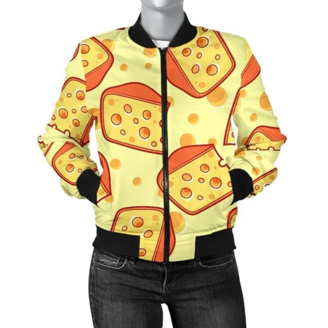 FUNSTUFFPRINT Cheese Print Pattern Women Casual 3D Bomber Jacket