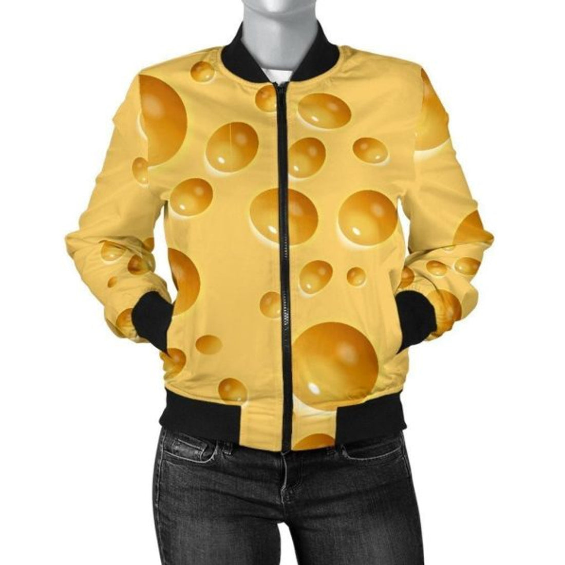 FUNSTUFFPRINT Cheese Surface Pattern Print Women Casual 3D Bomber Jacket