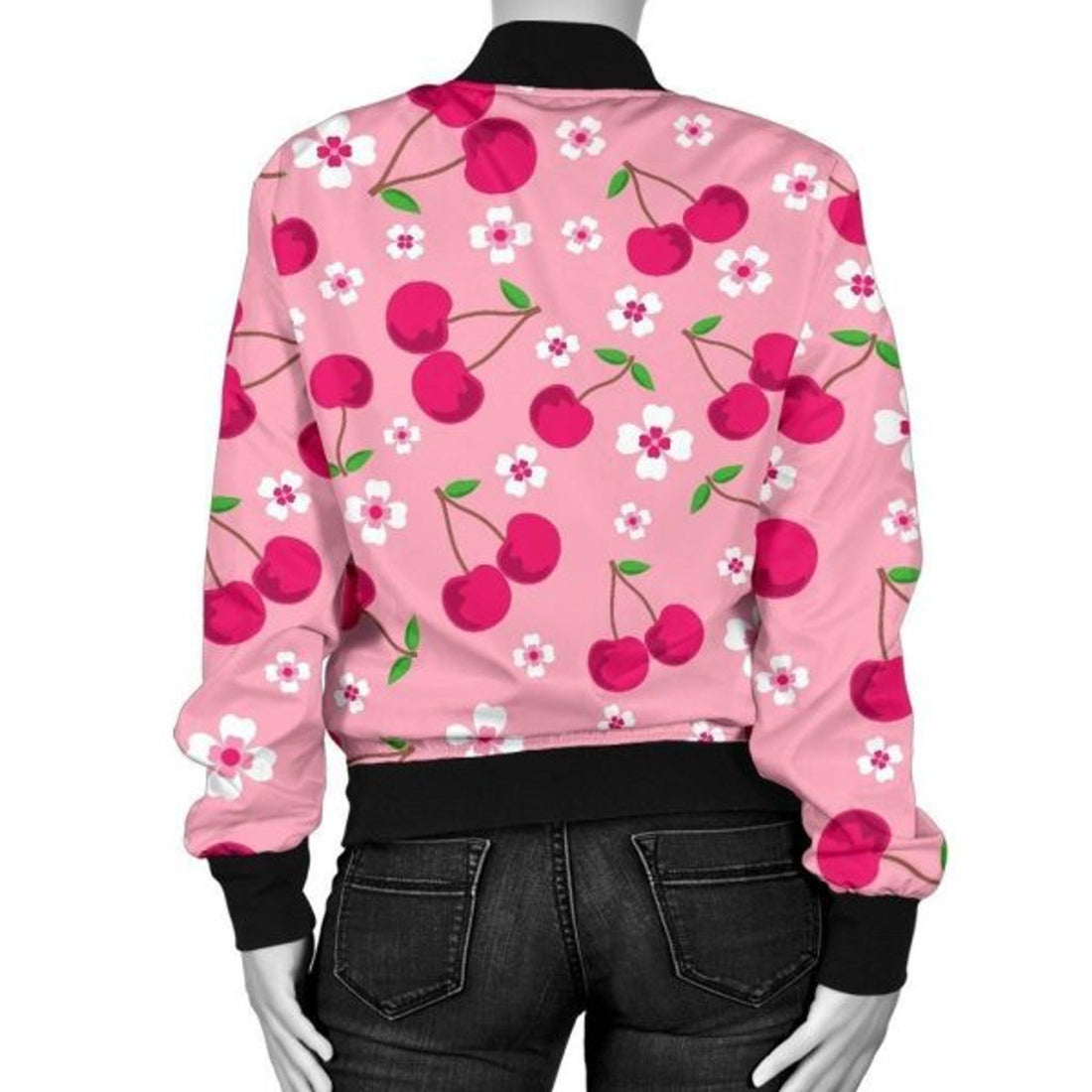 FUNSTUFFPRINT Cherry Floral Pattern Print Women Casual 3D Bomber Jacket
