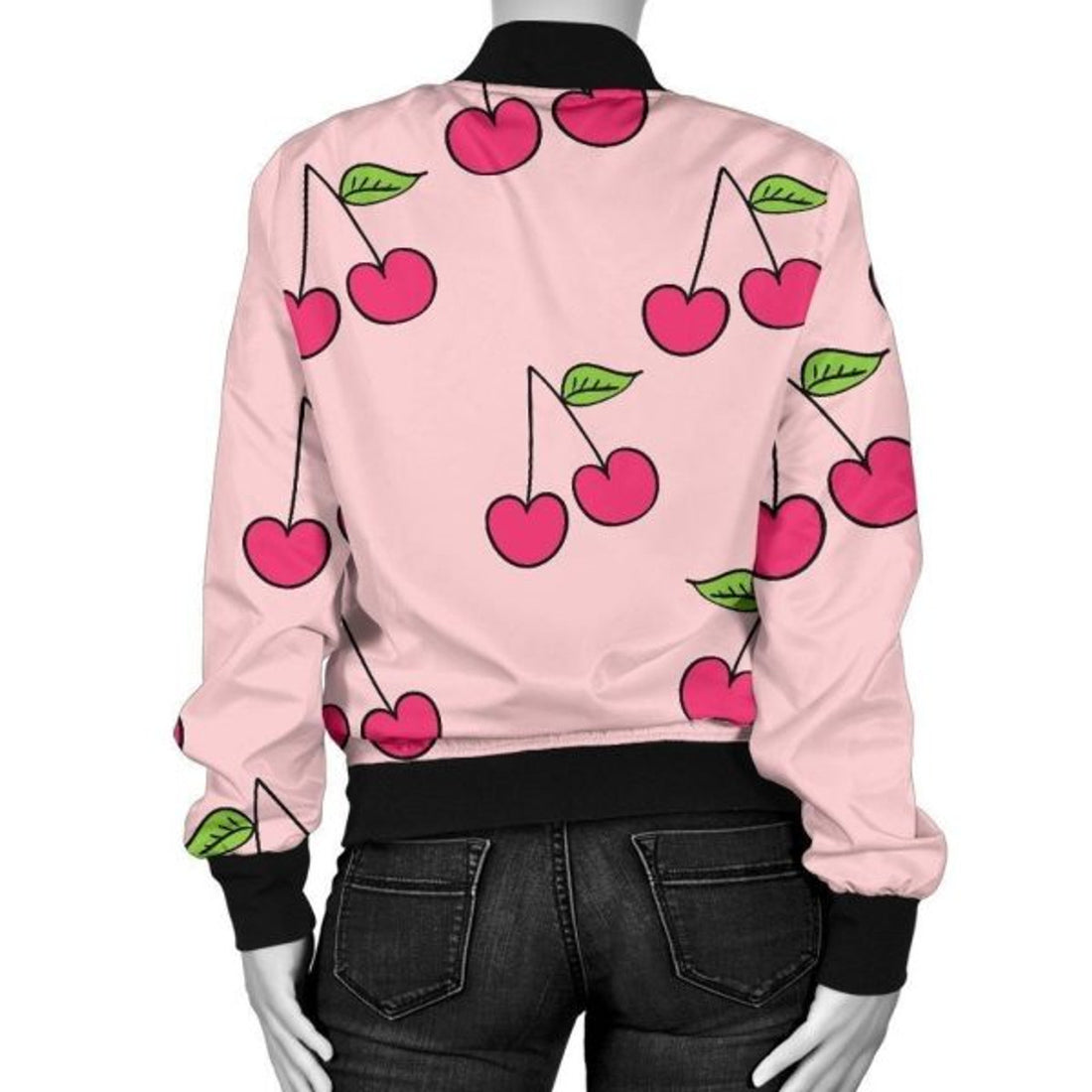FUNSTUFFPRINT Cherry Pattern Print Women Casual 3D Bomber Jacket