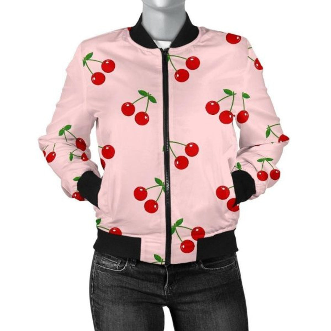 FUNSTUFFPRINT Cherry Pink Pattern Print Women Casual 3D Bomber Jacket