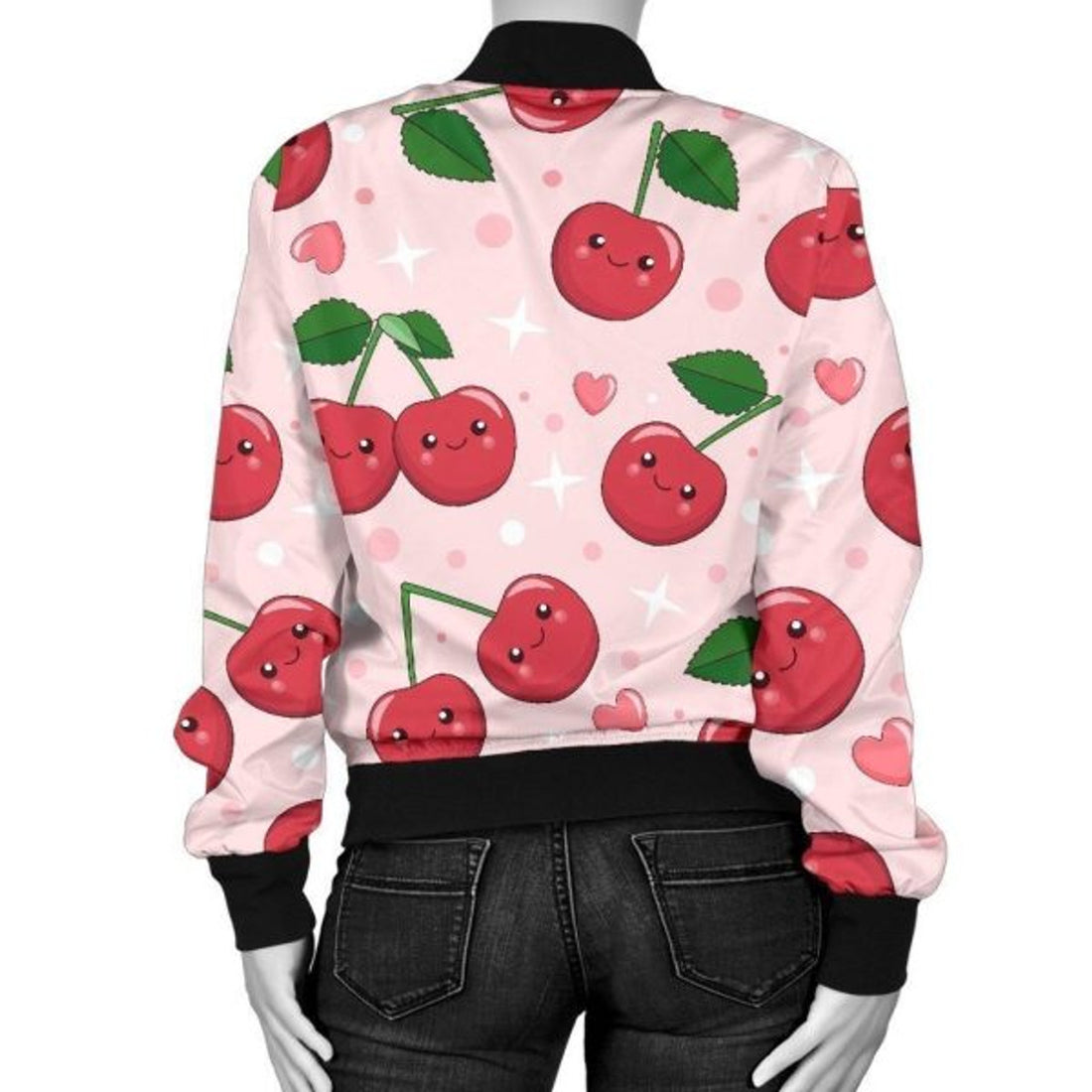 FUNSTUFFPRINT Cherry Print Pattern Women Casual 3D Bomber Jacket