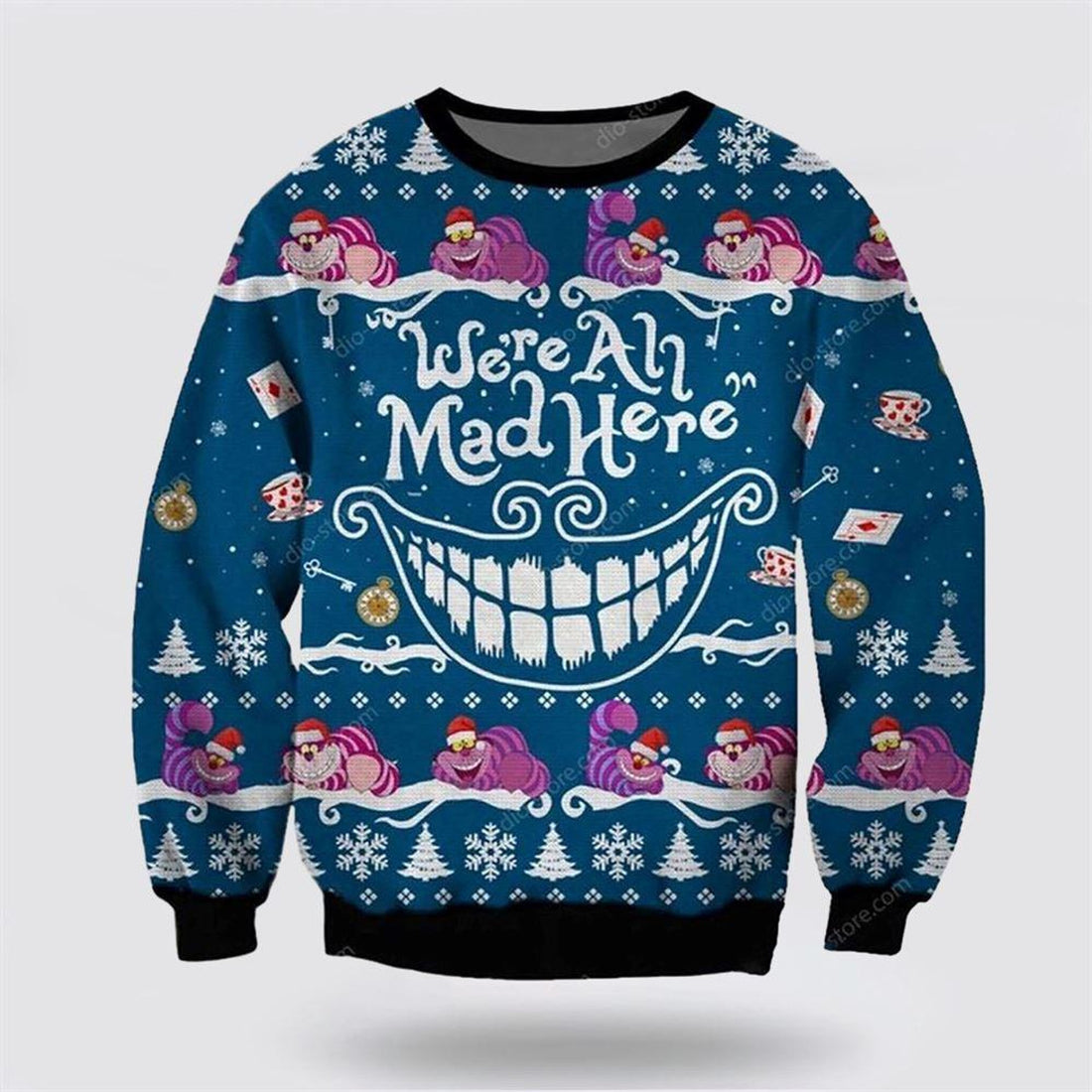 FUNSTUFFPRINT Cheshire Cat 3D Christmas Ugly Sweater - Cat Lover Christmas Sweater Ugly Sweater