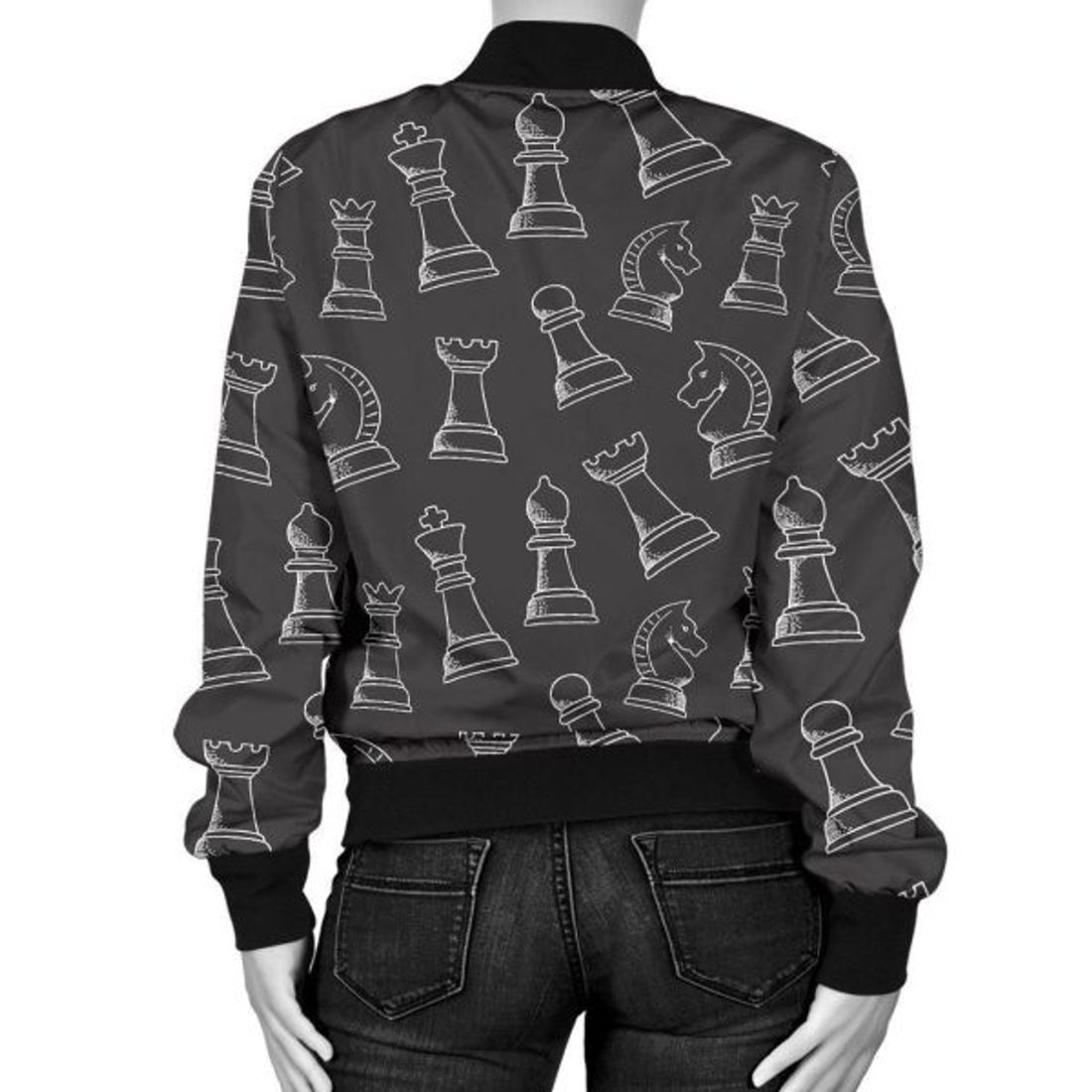 FUNSTUFFPRINT Chess Print Pattern Women Casual 3D Bomber Jacket