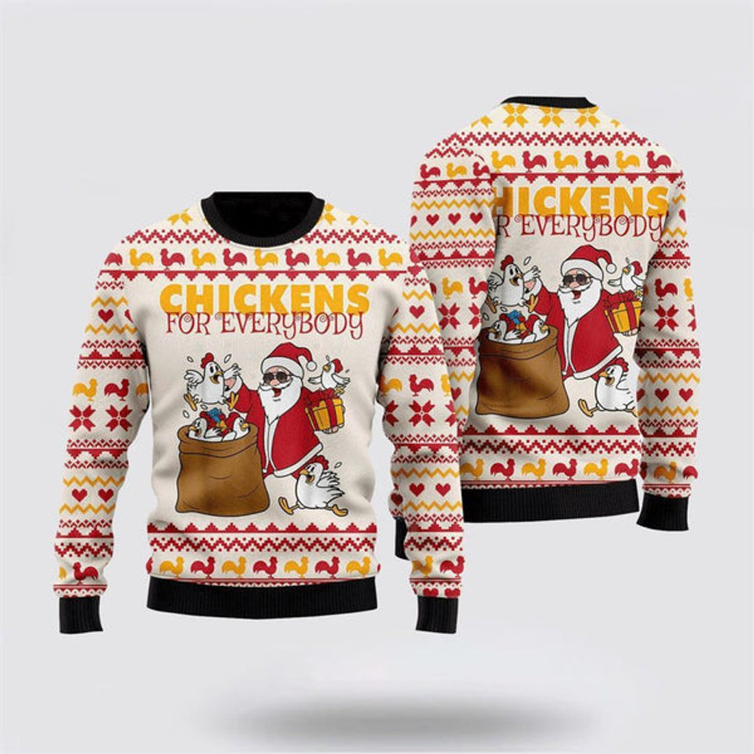 FUNSTUFFPRINT Chicken For Everybody Funny Ugly Christmas Sweater, Farm Sweater, Christmas Gift, Best Winter Outfit Christmas Ugly Sweater