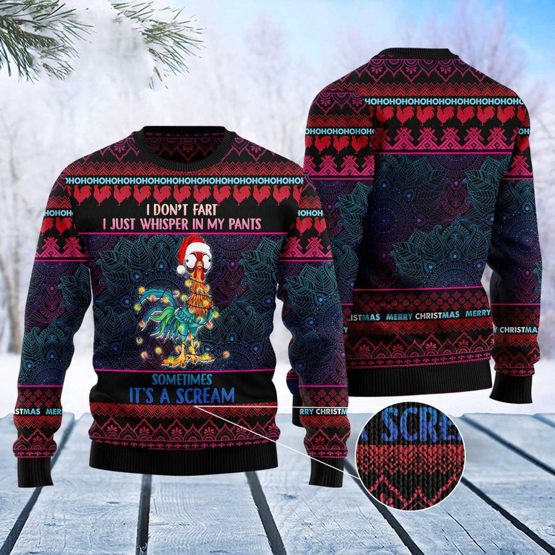 FUNSTUFFPRINT Chicken Funny Christmas Ugly Christmas Sweater, Christmas Sweater, Ugly Sweater, Funny Xmas Sweaters Ugly Sweater