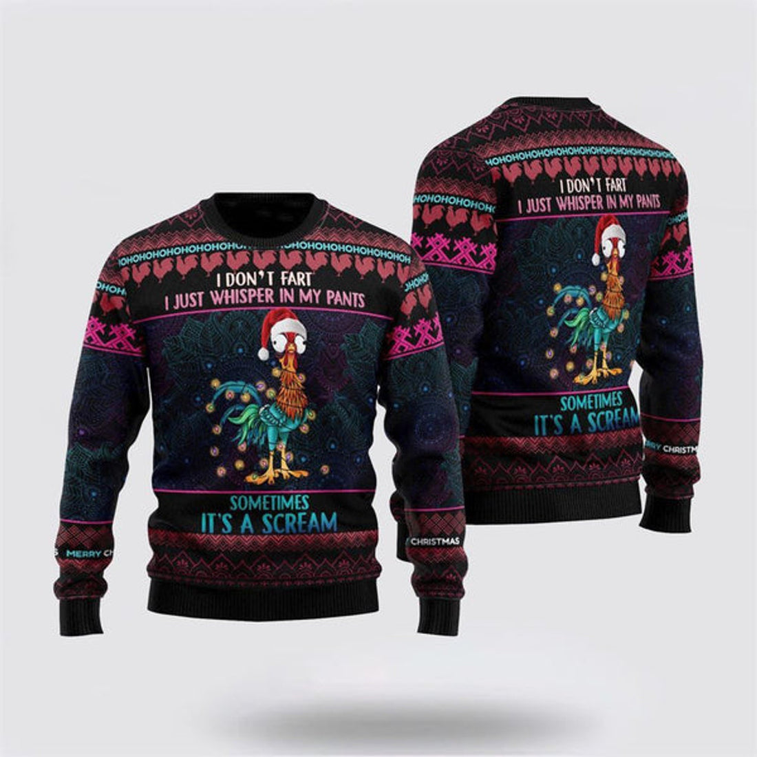 FUNSTUFFPRINT Chicken I Don't Fart Ugly Christmas Sweater, Farm Sweater, Christmas Gift, Best Winter Outfit Christmas Ugly Sweater