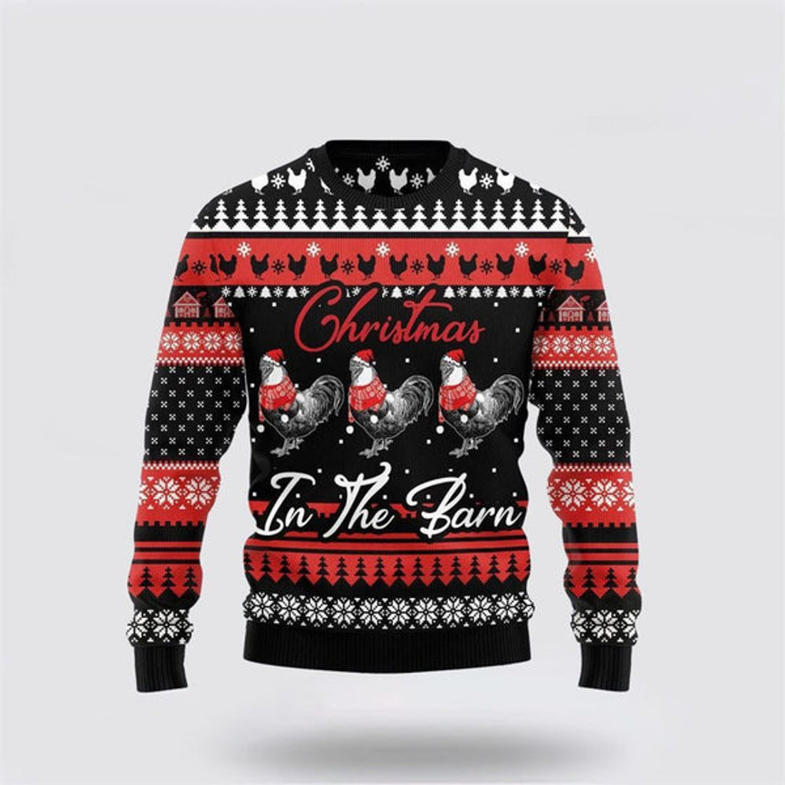 FUNSTUFFPRINT Chicken In The Barn Ugly Christmas Sweater, Farm Sweater, Christmas Gift, Best Winter Outfit Christmas Ugly Sweater