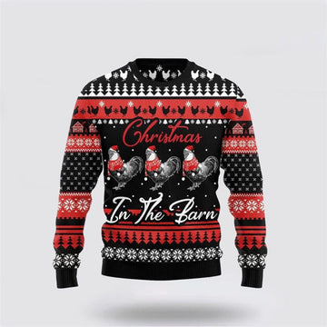 FUNSTUFFPRINT Chicken In The Barn Ugly Christmas Sweater, Farm Sweater, Christmas Gift, Best Winter Outfit Christmas Ugly Sweater