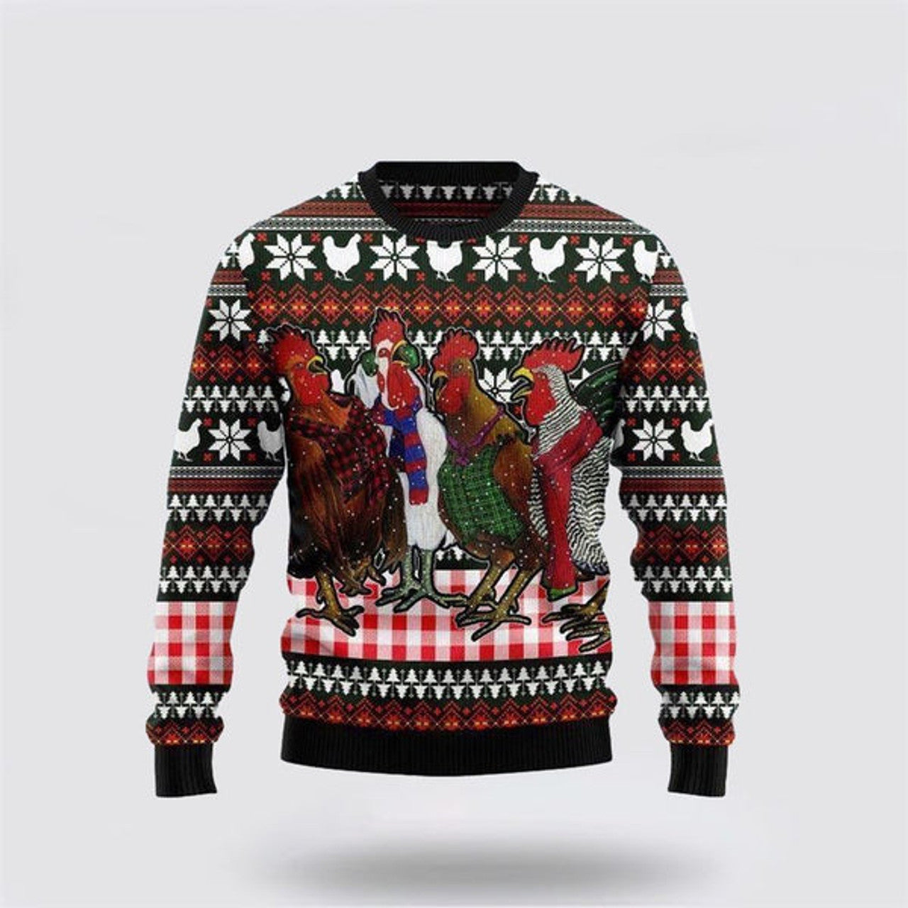 FUNSTUFFPRINT Chicken Under Snow Ugly Christmas Sweater, Farm Sweater, Christmas Gift, Best Winter Outfit Christmas Ugly Sweater
