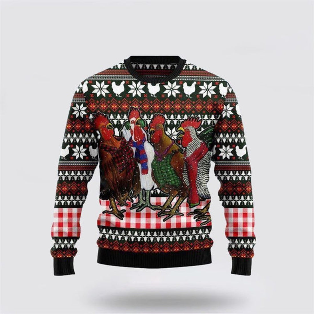 FUNSTUFFPRINT Chicken Under Snow Ugly Christmas Sweater, Farm Sweater, Christmas Gift, Best Winter Outfit Christmas Ugly Sweater