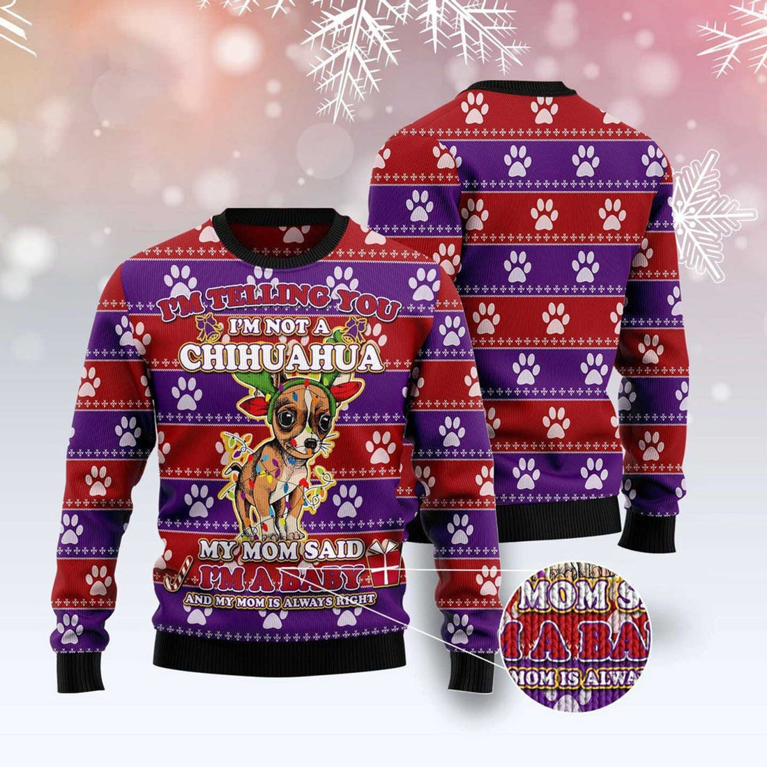 FUNSTUFFPRINT Chihuahua Baby Christmas Ugly Christmas Sweater, Dog Ugly Christmas Sweater, Ugly Dog Sweaters Ugly  Sweater