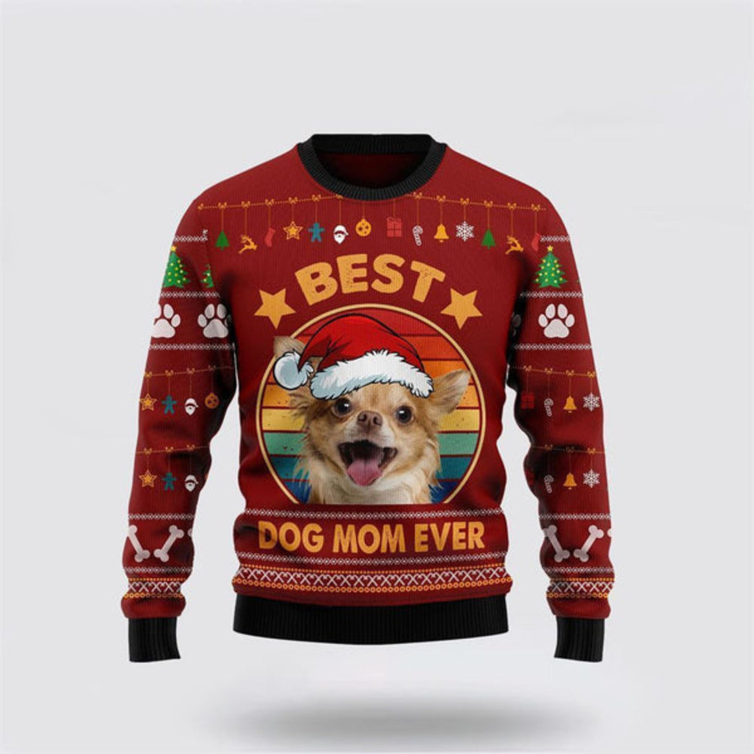 FUNSTUFFPRINT Chihuahua Best Dog Mom Ever Ugly Christmas Sweater For Men And Women, Gift For Christmas, Best Winter Christmas Outfit Ugly  Sweater