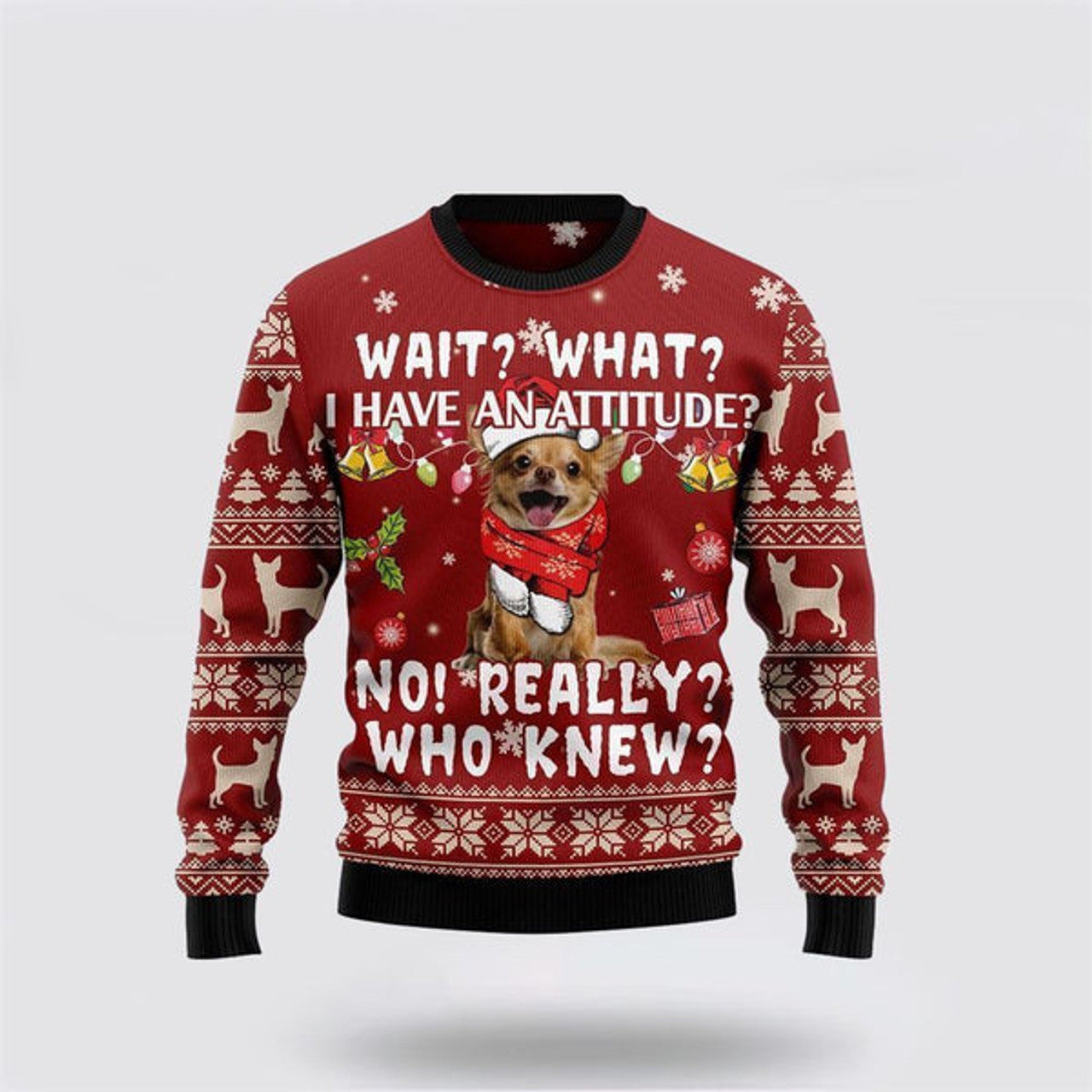 FUNSTUFFPRINT Chihuahua Dog Attitude Ugly Christmas Sweater For Men And Women, Gift For Christmas, Best Winter Christmas Outfit Ugly  Sweater