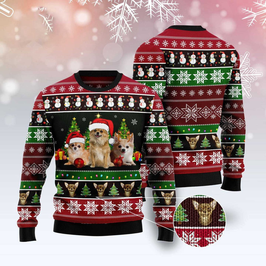 FUNSTUFFPRINT Chihuahua Group Beauty Ugly Christmas Sweater, Dog Ugly Christmas Sweater, Ugly Dog Sweaters Ugly  Sweater